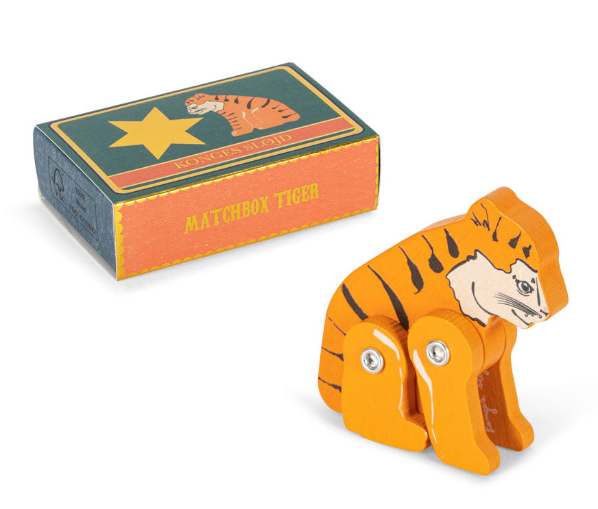 Animal de madera en caja de cerillas Tiger – Konges Sløjd