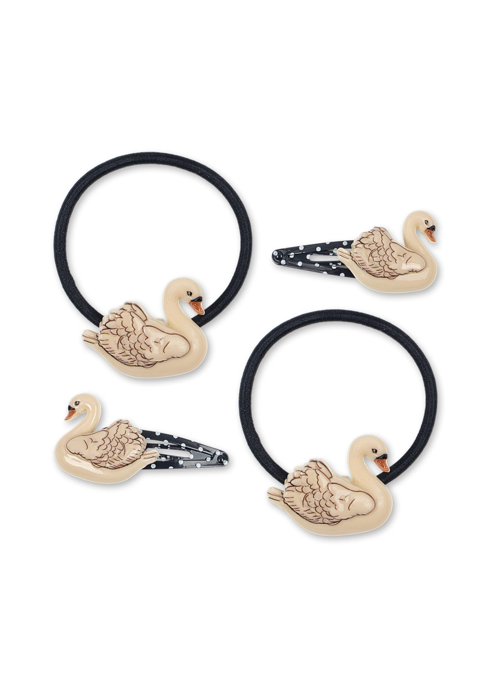 Set de 4 Pinzas y Gomas de Pelo Cisne Swan - Konges Sløjd