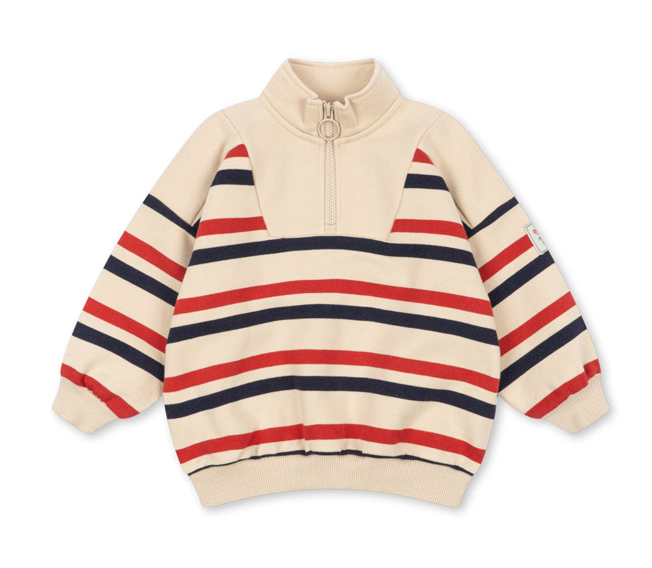 Sudadera con media cremallera Loupy Half Zip Sweat GOTS Tangerine Stripe - Konges Slojd
