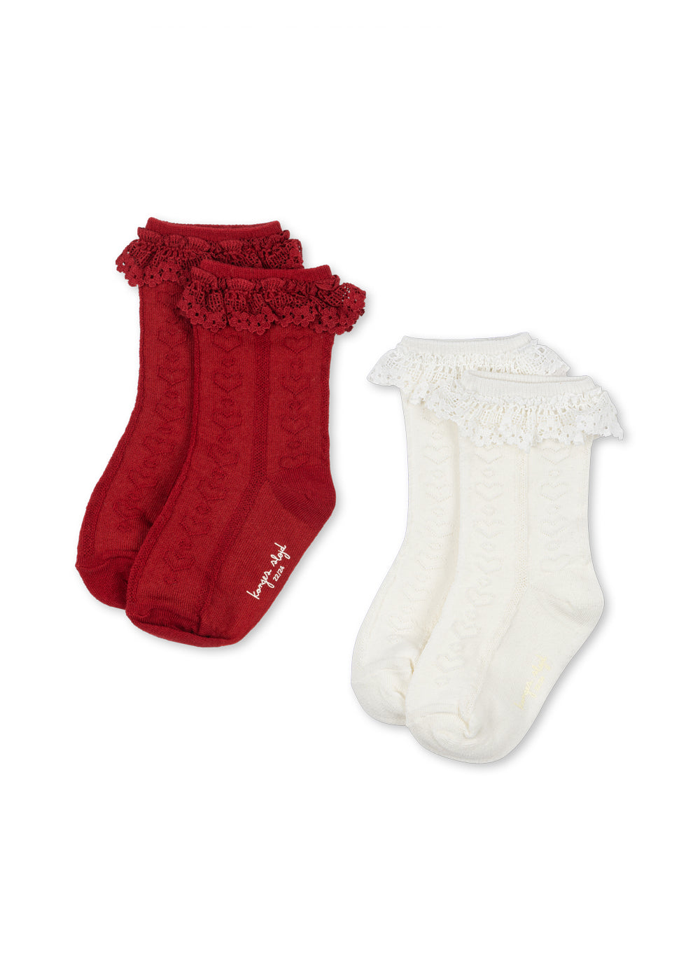 Set de 2 Pares de Calcetines Calados con Volante Red Off White - Konges Sløjd