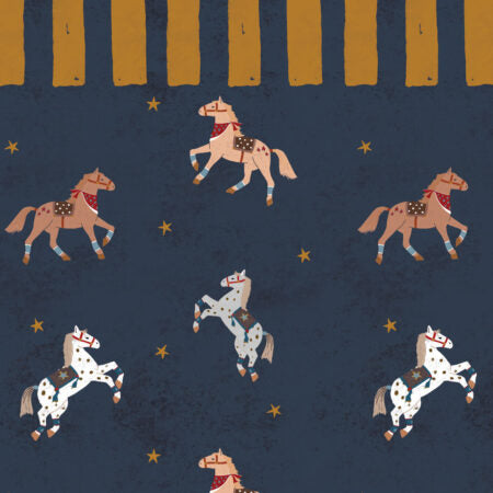 Papel pintado Spanish Horses with Border Yellow - Dekornik