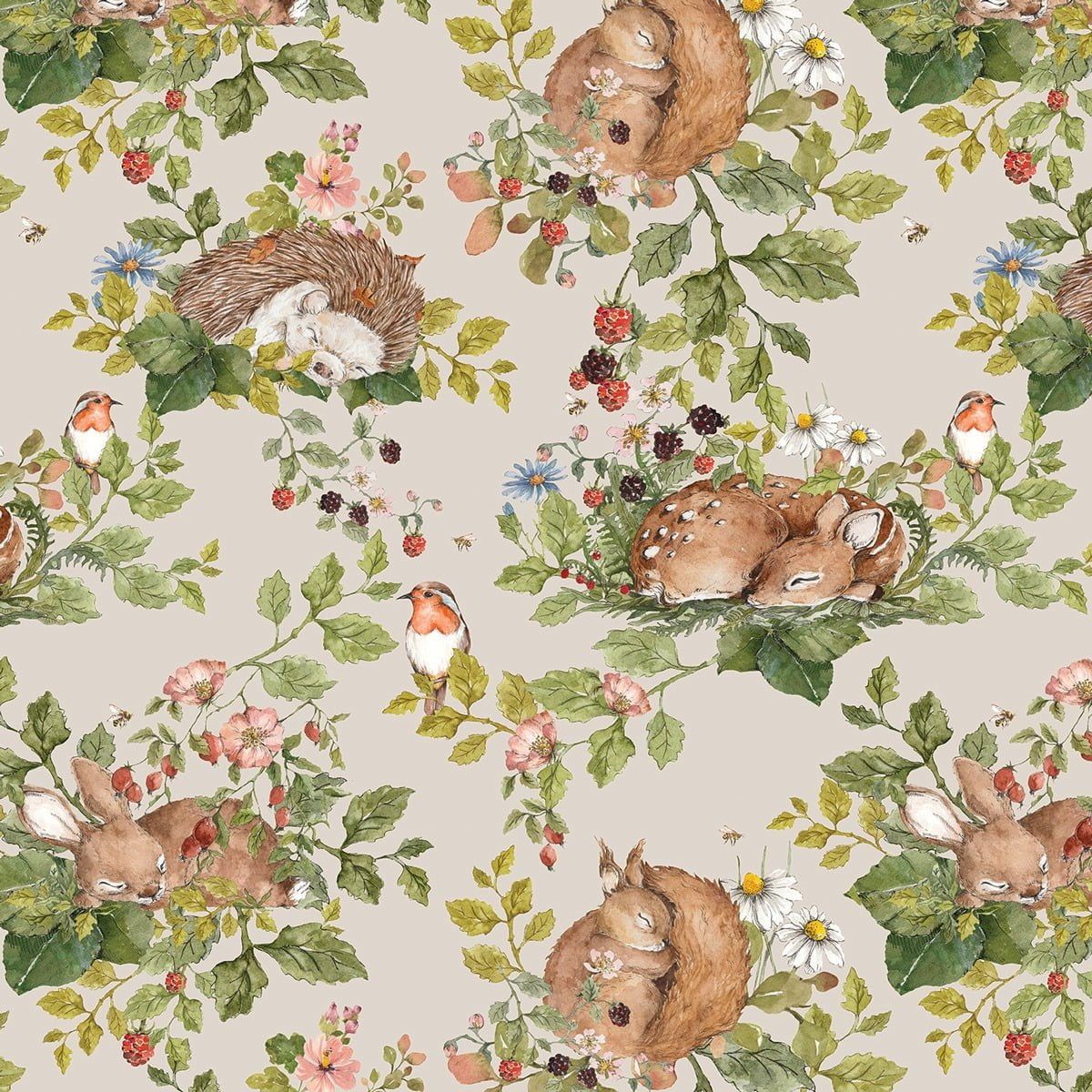 Papel Pintado Pequeños Animales Dormidos Claro (Little Sleepy Animals Light Tapeta) – Dekornik