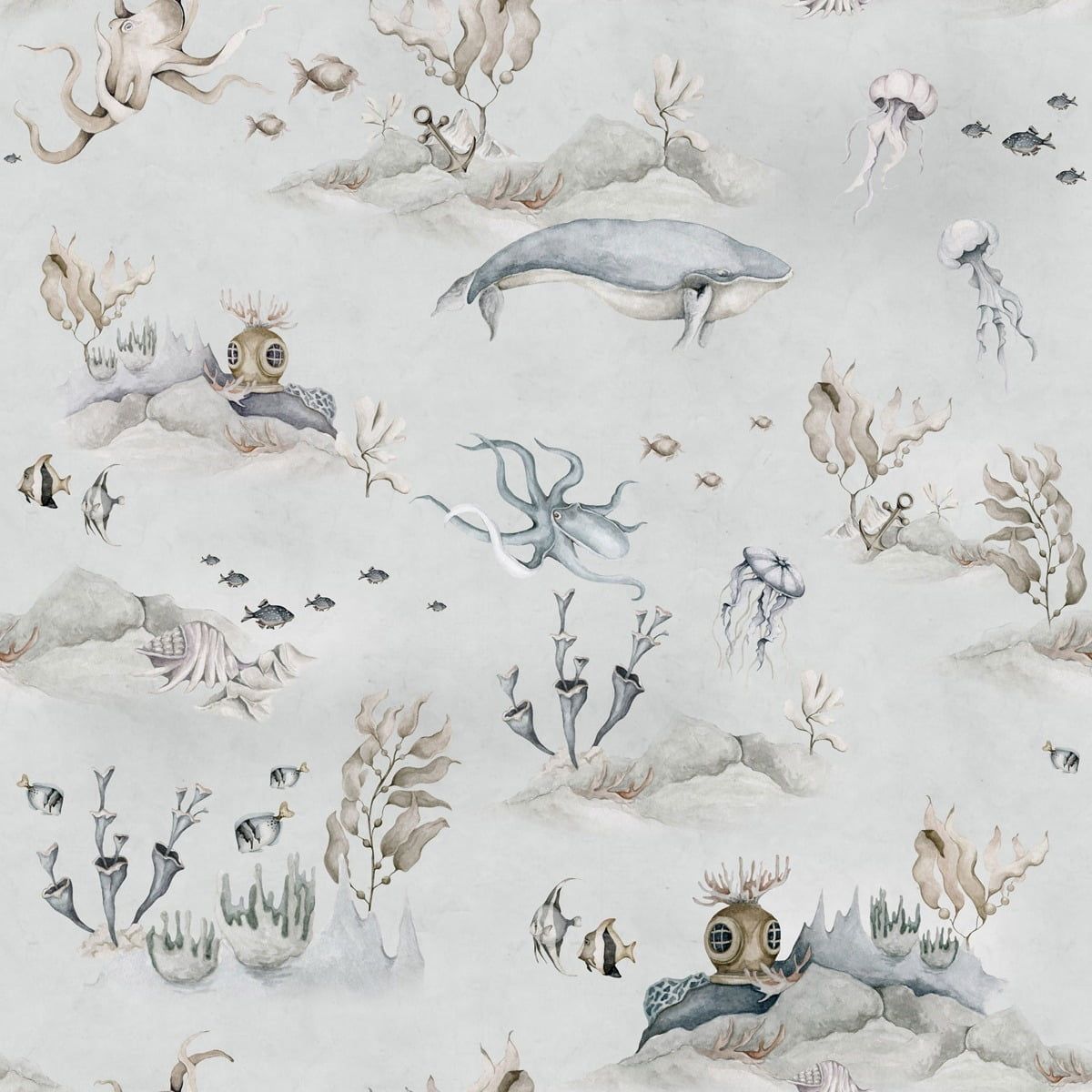 Papel Pintado Mundo Submarino Gris (Underwater World Grey Tapeta) – Dekornik