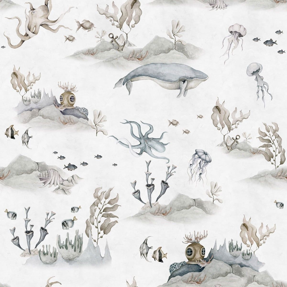 Papel Pintado Mundo Submarino Blanco (Underwater World White Tapeta) – Dekornik