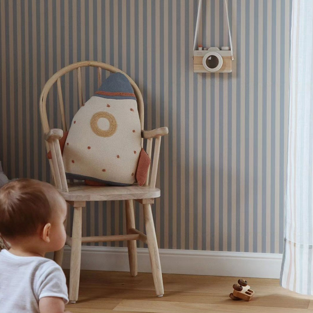 Simple Vintage Papel Pintado Rayas Vintage Beige y Azul (Simple Vintage Stripes Beige Blue Tapeta) – DekornikBeige Blue Wallpaper - - Stripe 50×280
