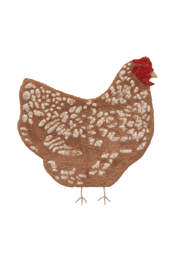 Alfombra lavable Chicken de Lorena Canals, animación.